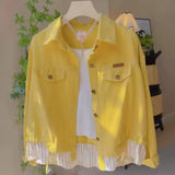 Patchwork Two-Tone Shirt Jacket - French Polo Collar Design