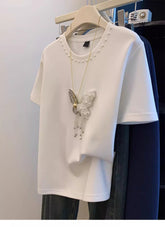 🎀Beaded bow-decorated short-sleeved T-shirt