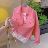 Patchwork Two-Tone Shirt Jacket - French Polo Collar Design