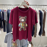 Cute Knitted Bear 3D Accent Tee | Detail-Packed Cozy Top
