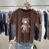 Cute Knitted Bear 3D Accent Tee | Detail-Packed Cozy Top