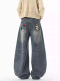 3D Cartoon Accent Wide-Leg Jeans | Playful Casual Denim Piece