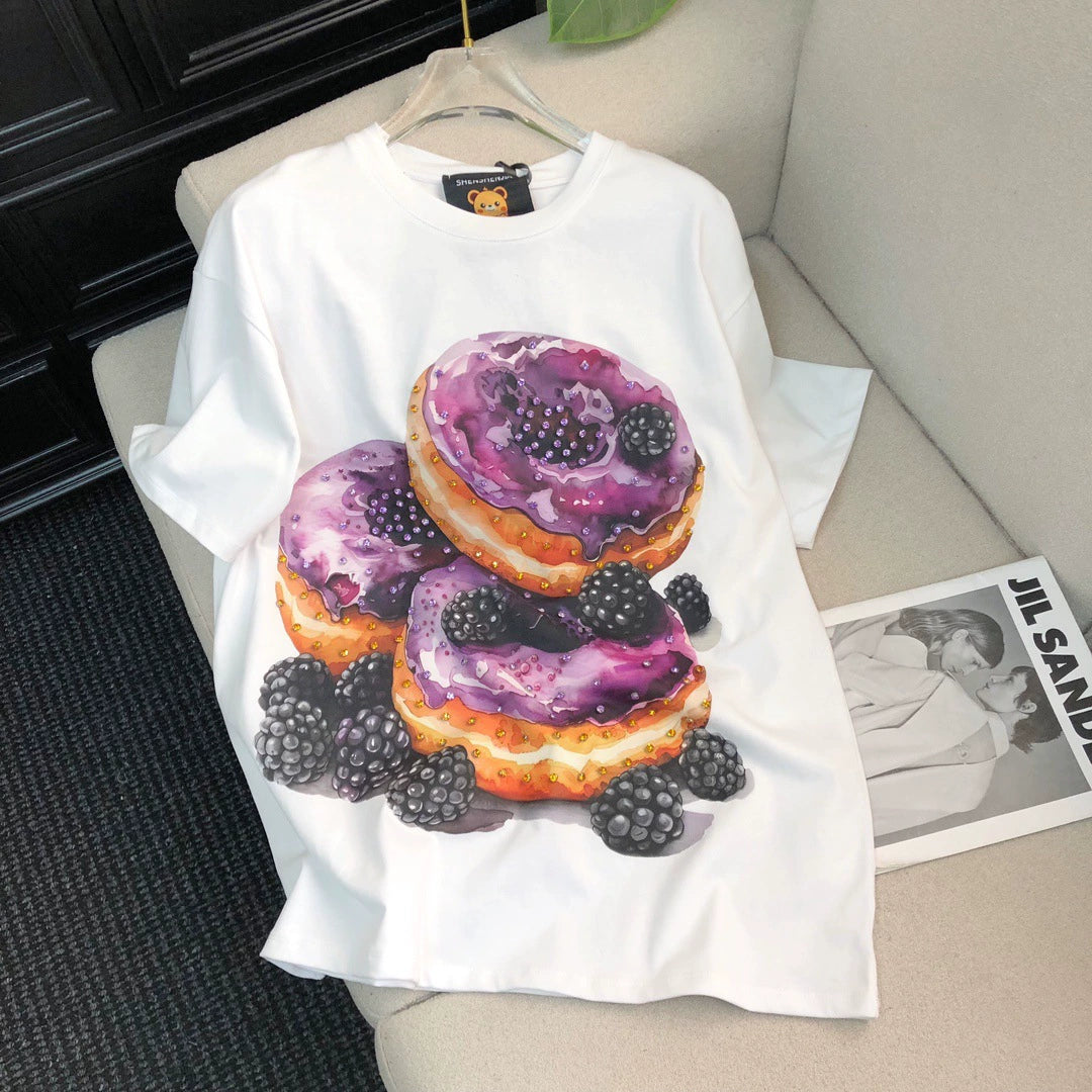 Heavy Beaded Donut Print Short Sleeve