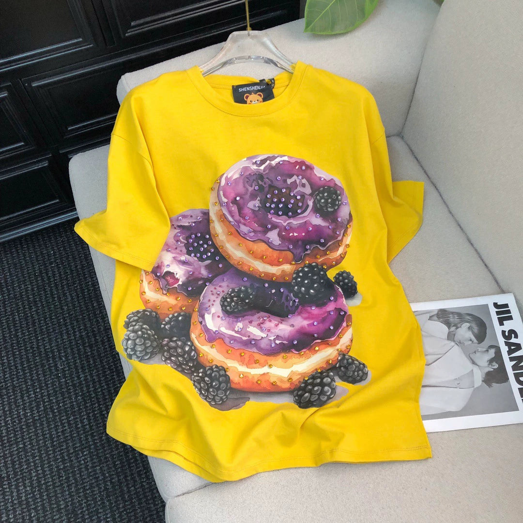 Heavy Beaded Donut Print Short Sleeve