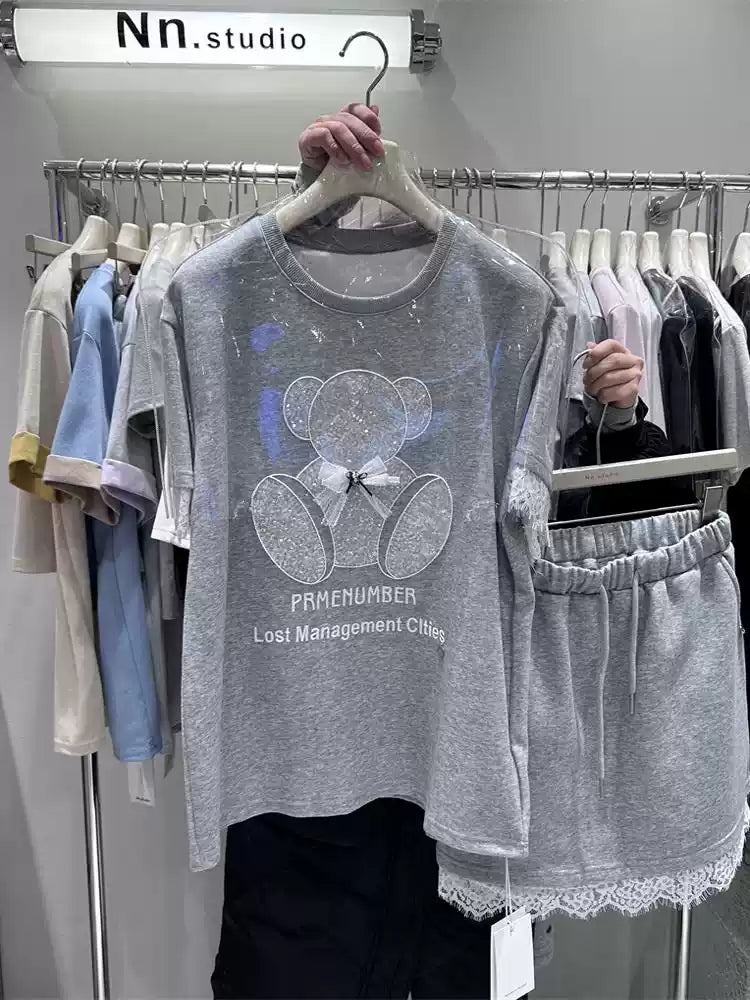 Cozy Bear Two-Piece Set: Relaxed Tee + Mini Skirt 🧸✨