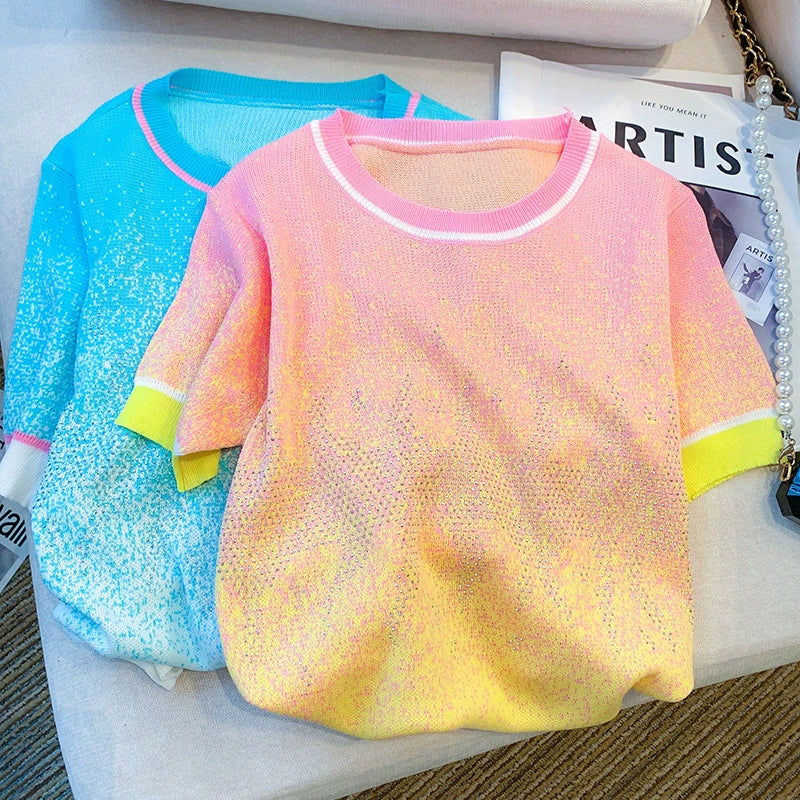 Gradient color hot diamond-heavy ice silk sweater