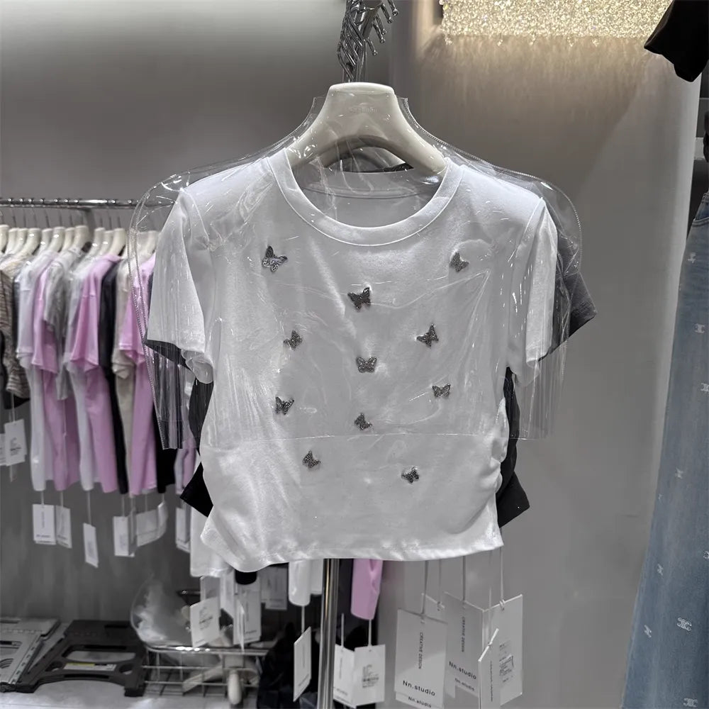 Heavy- Butterfly Embellishment Sequin Tee