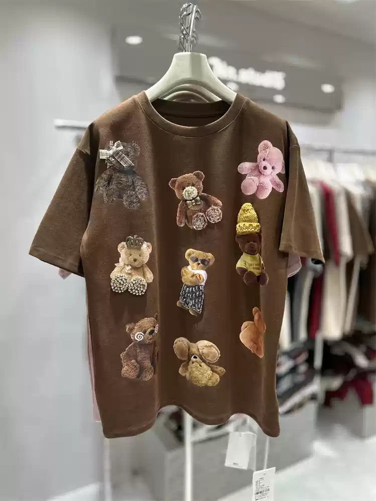 All-Over Teddy Bear Embroidery Heavyweight Tee