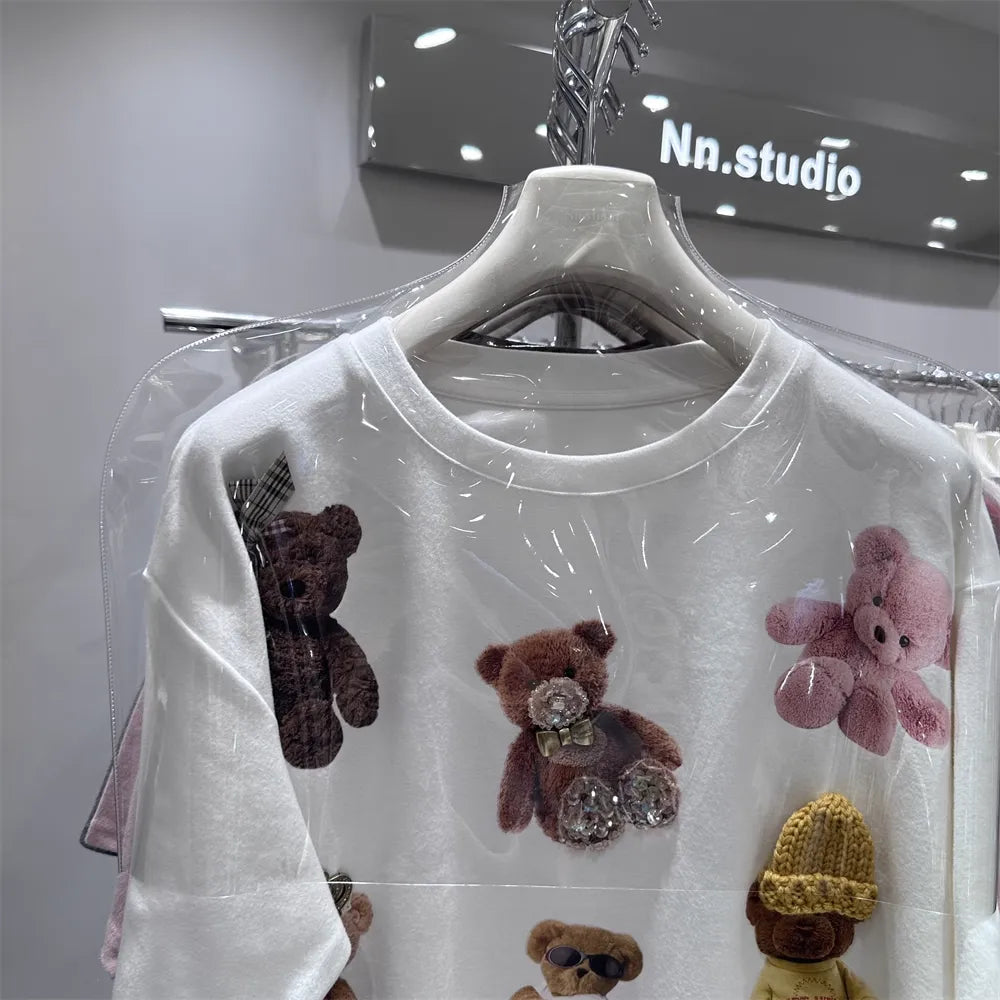 All-Over Teddy Bear Embroidery Heavyweight Tee