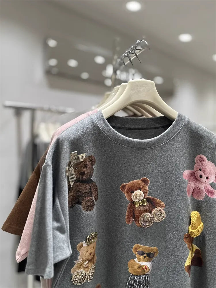 All-Over Teddy Bear Embroidery Heavyweight Tee