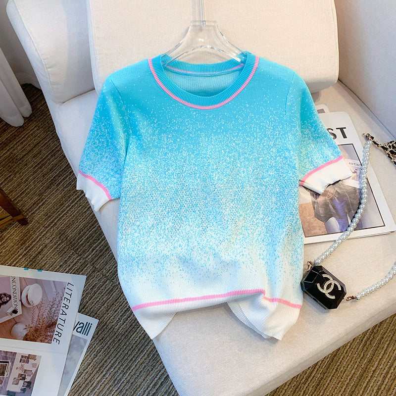 Gradient color hot diamond-heavy ice silk sweater