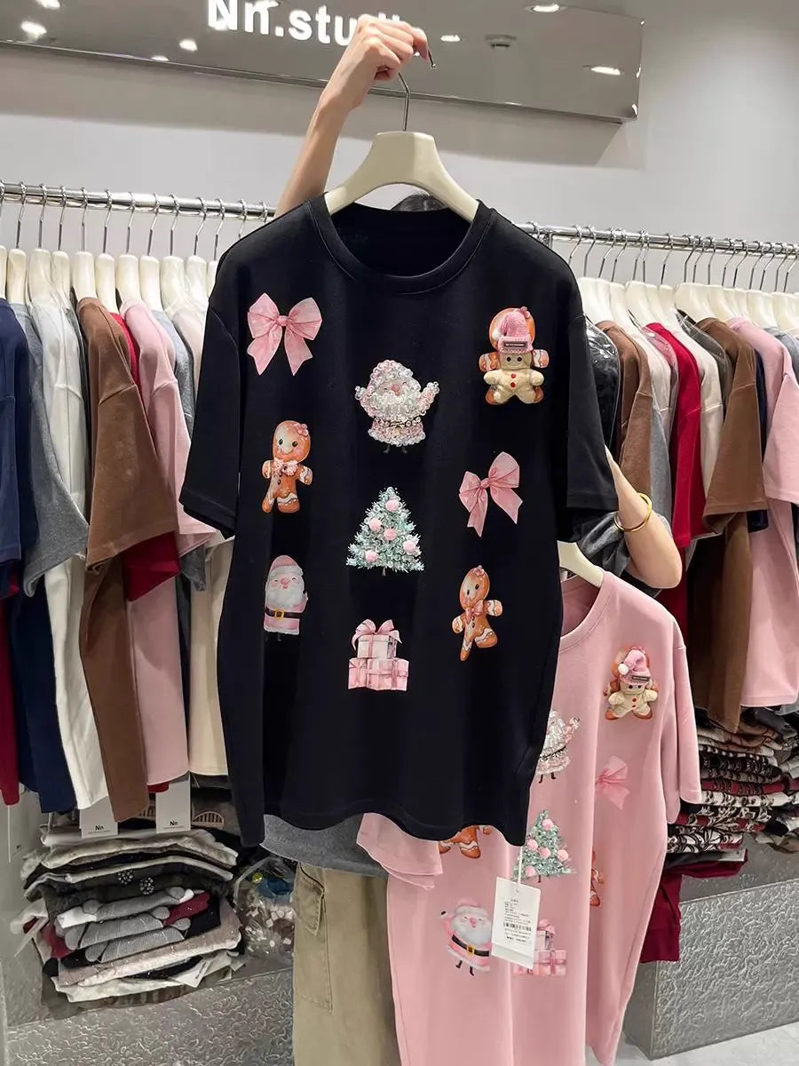 ✨Holiday Luxe Tee✨ 3D Snowflake Embroidery + Handset Crystals