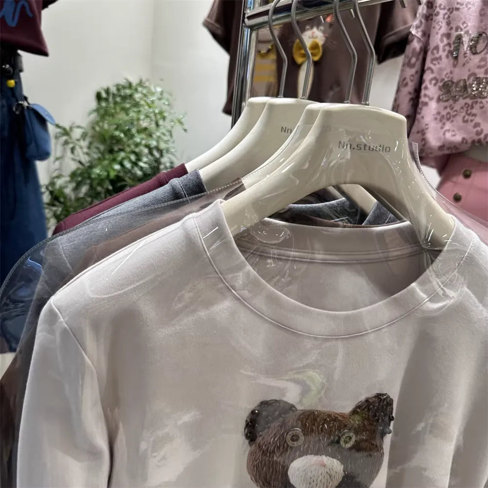 Cute Knitted Bear 3D Accent Tee | Detail-Packed Cozy Top